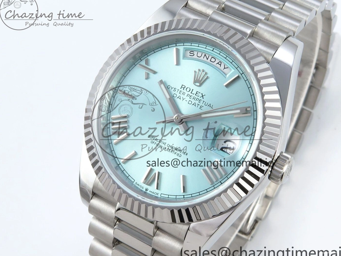 0403 Day Date 128239 36mm SS KF 1:1 Best Edition Tiffany Blue Roman Dial On President Bracelet A2836 (Gain Weight) Durable 639